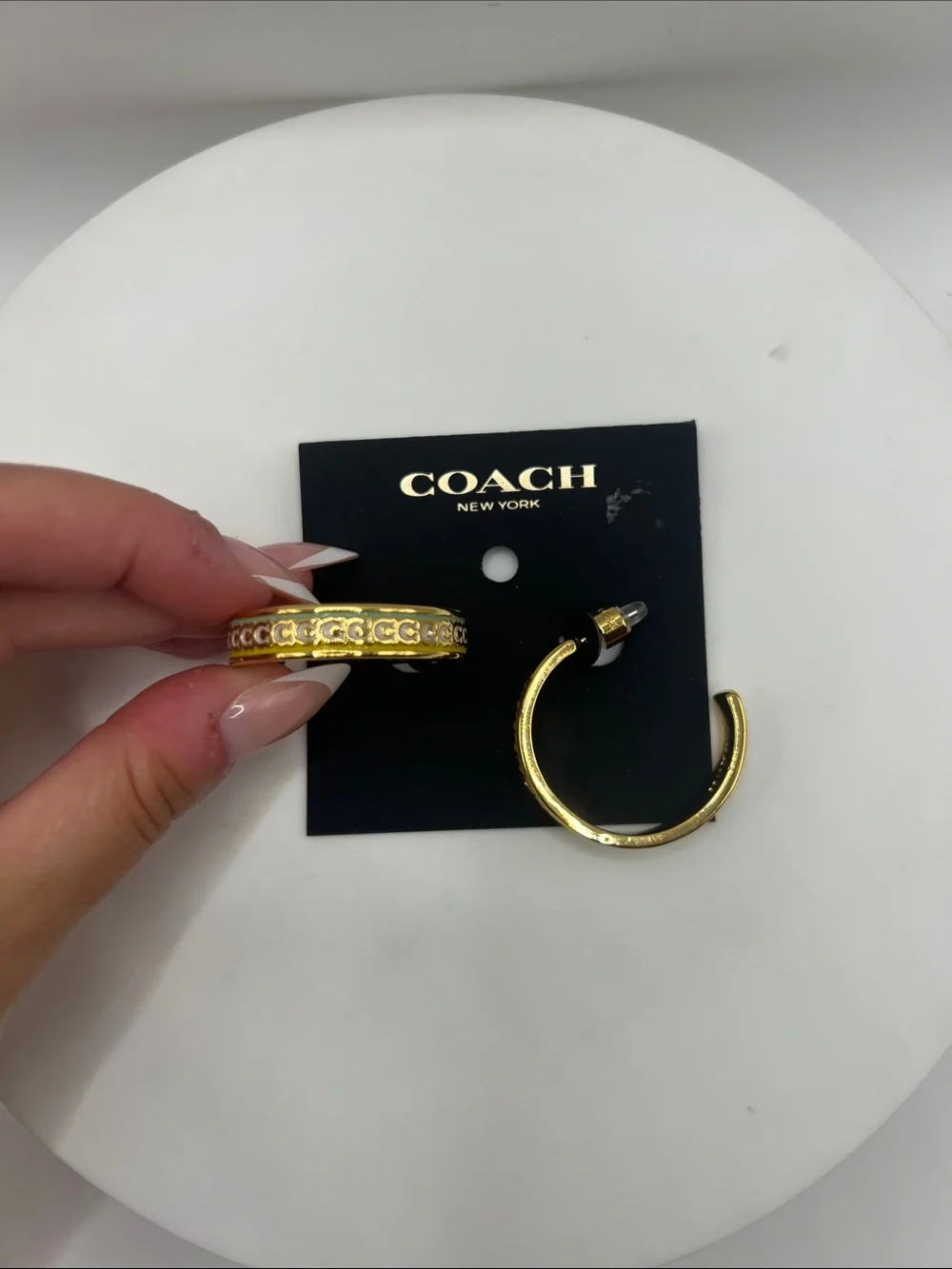 152. Coach Gold Tone and Multi Color Ceramic Hoop Earrings - Picture 1 of 5
